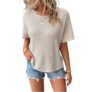 SHEIN LUNE Tie Back Batwing Sleeve Tee Cream Size 12 (XL) NWOT Womens